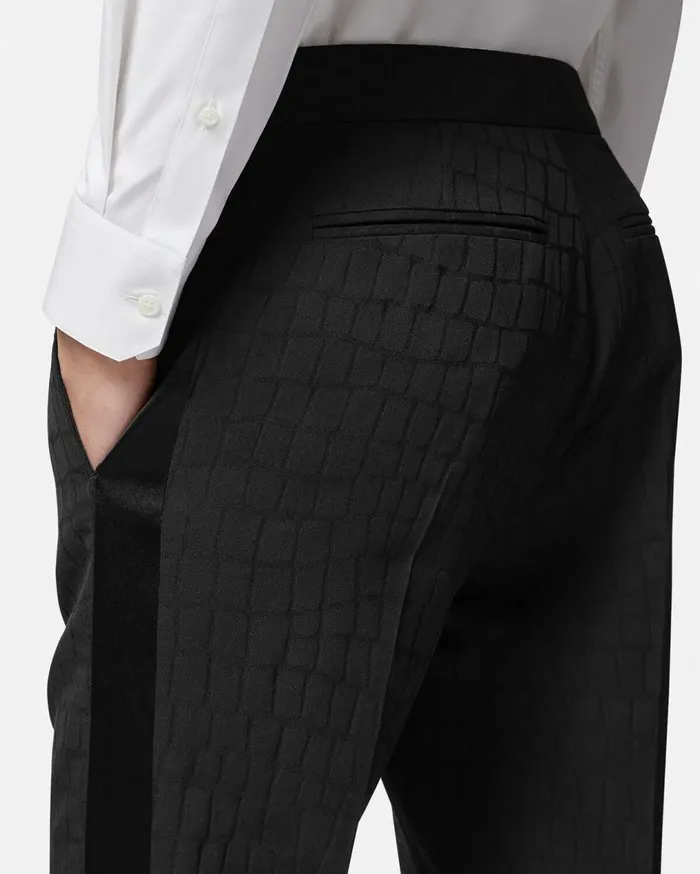 Versace Blazers and Suits CrocEffect Jacquard Formal Pants Black 8211 Men Versace Blazers and Suits CrocEffect Jacquard Formal Pants Black 8211 Men