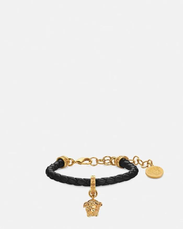 Versace Bracelets Medusa Braided Leather Bracelet Black 8211 Women