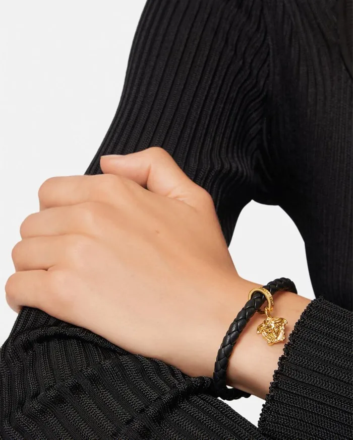Versace Bracelets Medusa Braided Leather Bracelet Black 8211 Women Versace Bracelets Medusa Braided Leather Bracelet Black 8211 Women