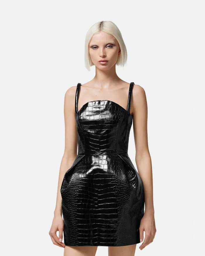 Versace Dresses CrocEffect Leather Mini Dress Black 8211 Women Versace Dresses CrocEffect Leather Mini Dress Black 8211 Women