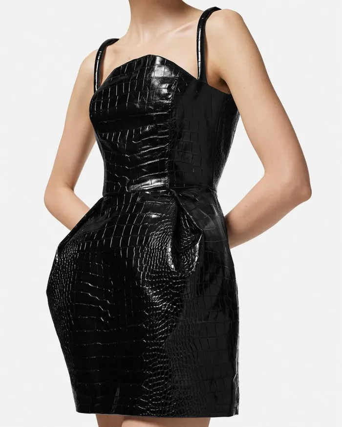 Versace Dresses CrocEffect Leather Mini Dress Black 8211 Women Versace Dresses CrocEffect Leather Mini Dress Black 8211 Women