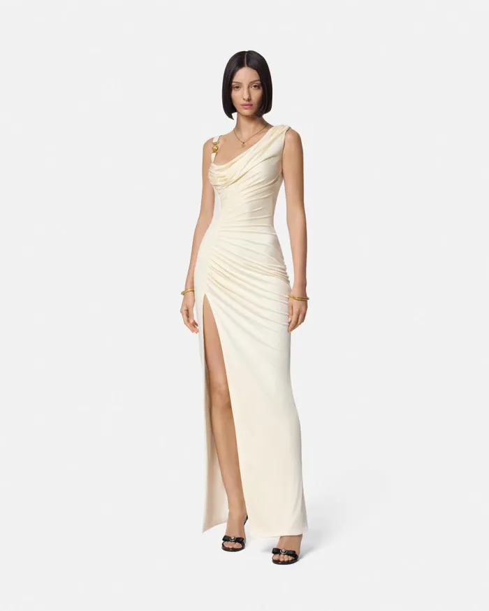 Versace Dresses Medusa 03995 Draped Gown White 8211 Women Versace Dresses Medusa 03995 Draped Gown White 8211 Women