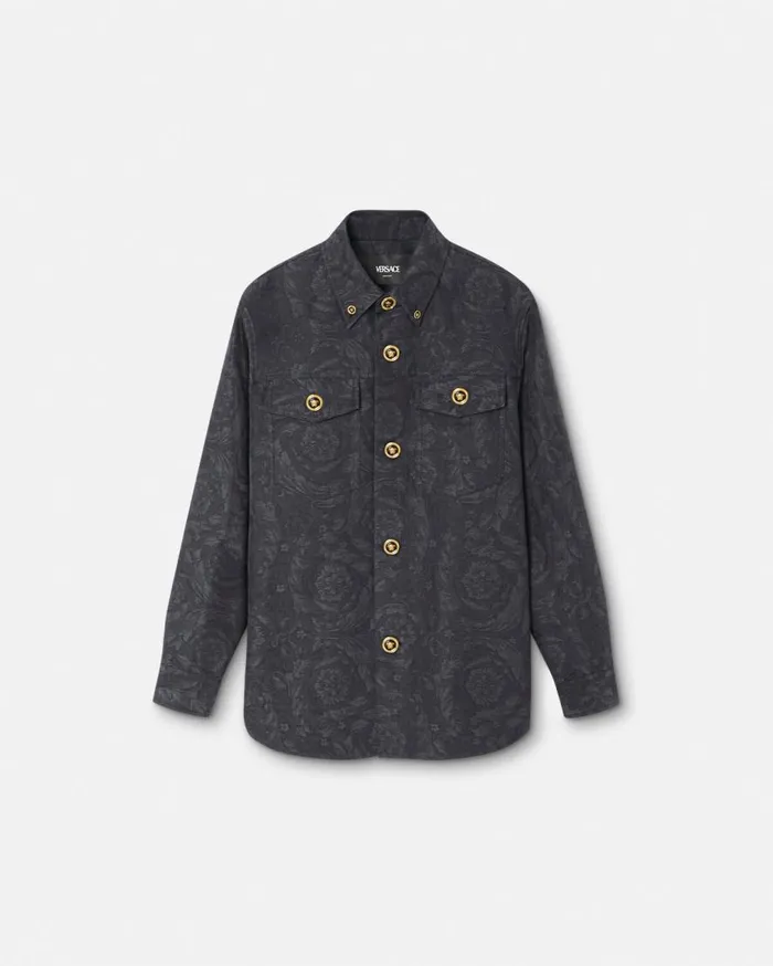 Versace Jackets and Coats Barocco Jacquard Overshirt Gray 8211 Men
