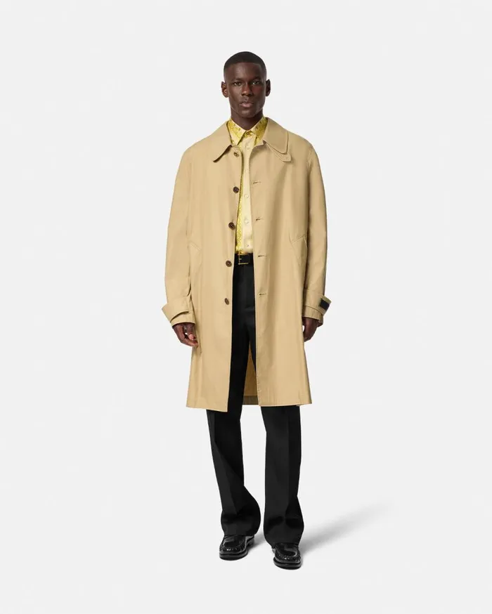 Versace Jackets and Coats Barocco Panelled Gabardine Trench Coat Yellowprint 8211 Men Versace Jackets and Coats Barocco Panelled Gabardine Trench Coat Yellowprint 8211 Men