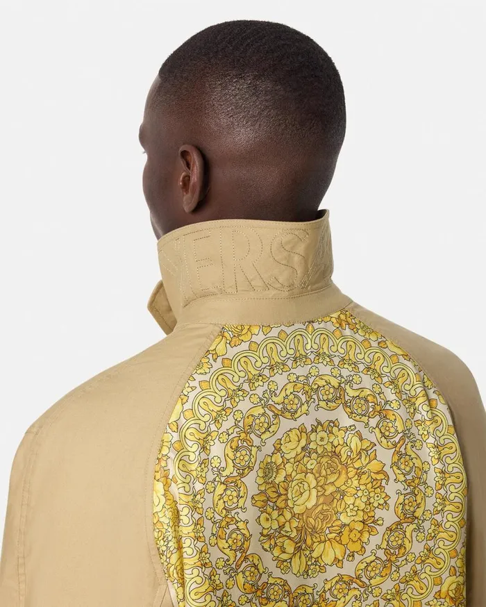 Versace Jackets and Coats Barocco Panelled Gabardine Trench Coat Yellowprint 8211 Men Versace Jackets and Coats Barocco Panelled Gabardine Trench Coat Yellowprint 8211 Men
