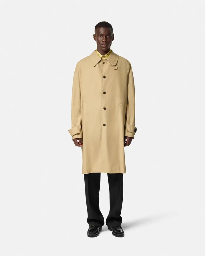 Versace Jackets and Coats Barocco Panelled Gabardine Trench Coat Yellowprint 8211 Men Versace Jackets and Coats Barocco Panelled Gabardine Trench Coat Yellowprint 8211 Men