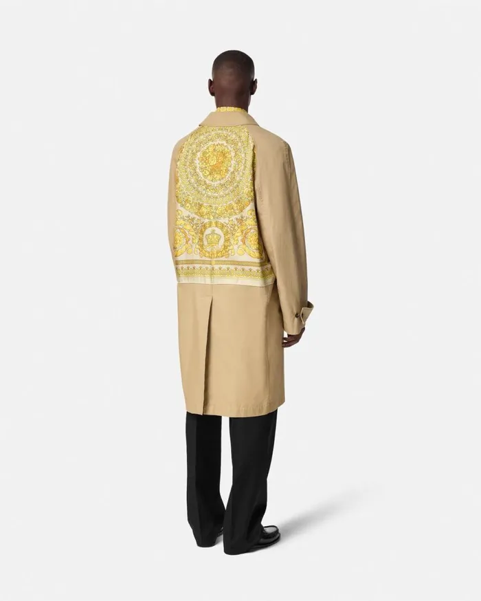 Versace Jackets and Coats Barocco Panelled Gabardine Trench Coat Yellowprint 8211 Men Versace Jackets and Coats Barocco Panelled Gabardine Trench Coat Yellowprint 8211 Men