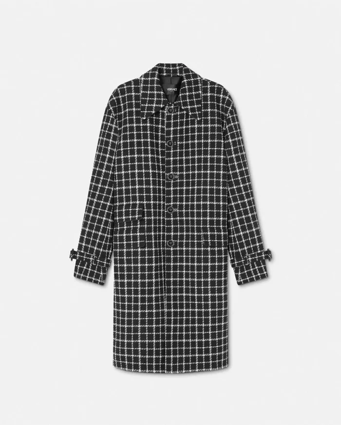 Versace Jackets and Coats SingleBreasted Tweed Overcoat Black 8211 Men
