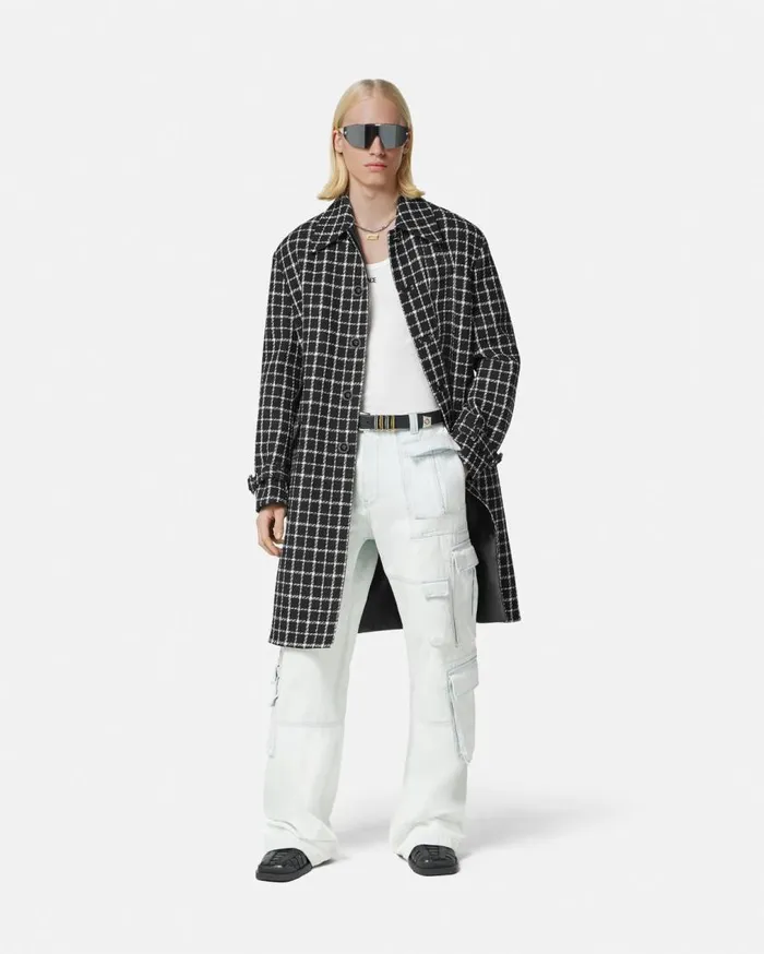Versace Jackets and Coats SingleBreasted Tweed Overcoat Black 8211 Men Versace Jackets and Coats SingleBreasted Tweed Overcoat Black 8211 Men