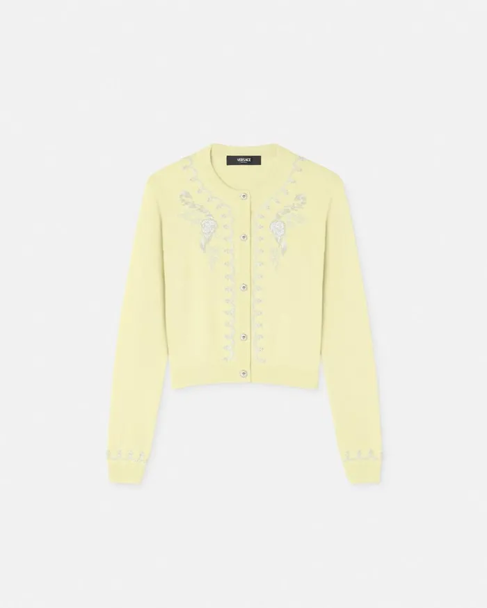 Versace Knitwear Embroidered Cashmere Knit Cardigan Yellow 8211 Women