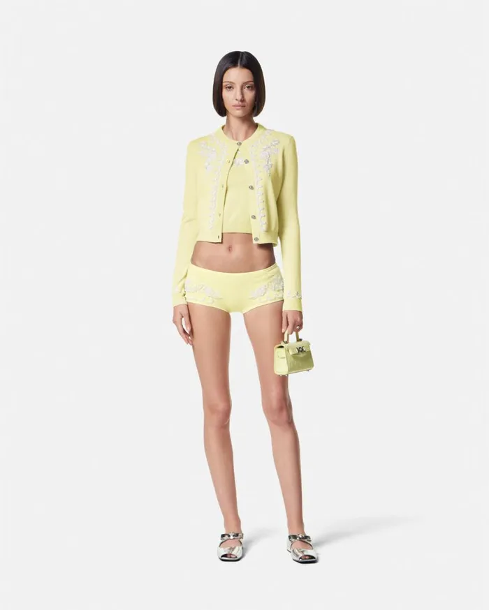 Versace Knitwear Embroidered Cashmere Knit Cardigan Yellow 8211 Women Versace Knitwear Embroidered Cashmere Knit Cardigan Yellow 8211 Women