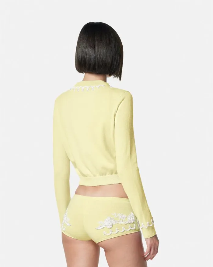 Versace Knitwear Embroidered Cashmere Knit Cardigan Yellow 8211 Women Versace Knitwear Embroidered Cashmere Knit Cardigan Yellow 8211 Women