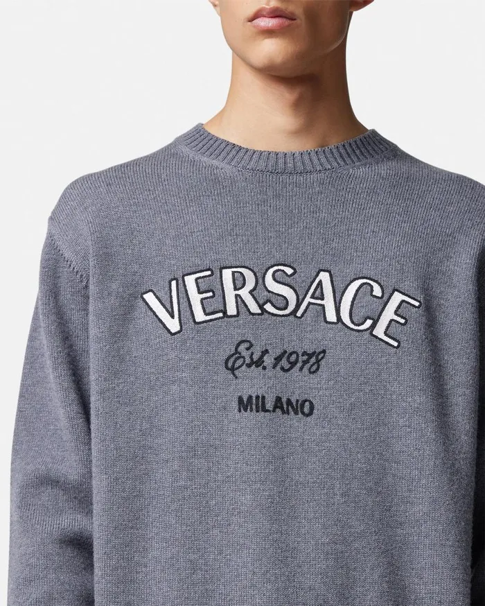 Versace Knitwear Versace Milano Stamp Sweater Gray 8211 Men Versace Knitwear Versace Milano Stamp Sweater Gray 8211 Men