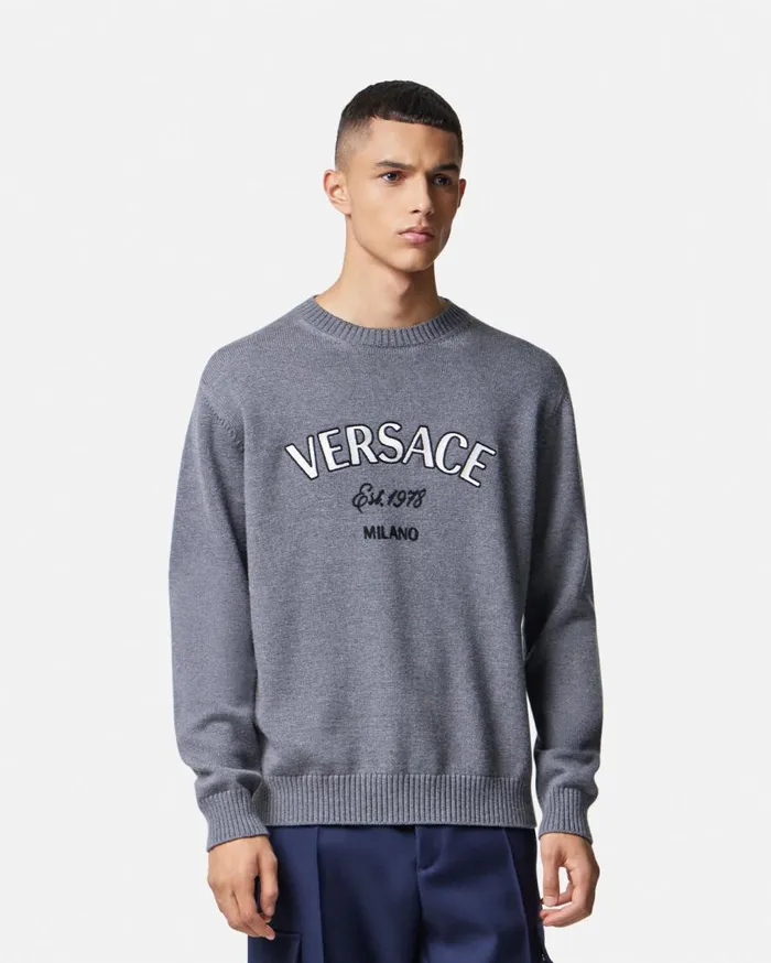 Versace Knitwear Versace Milano Stamp Sweater Gray 8211 Men Versace Knitwear Versace Milano Stamp Sweater Gray 8211 Men