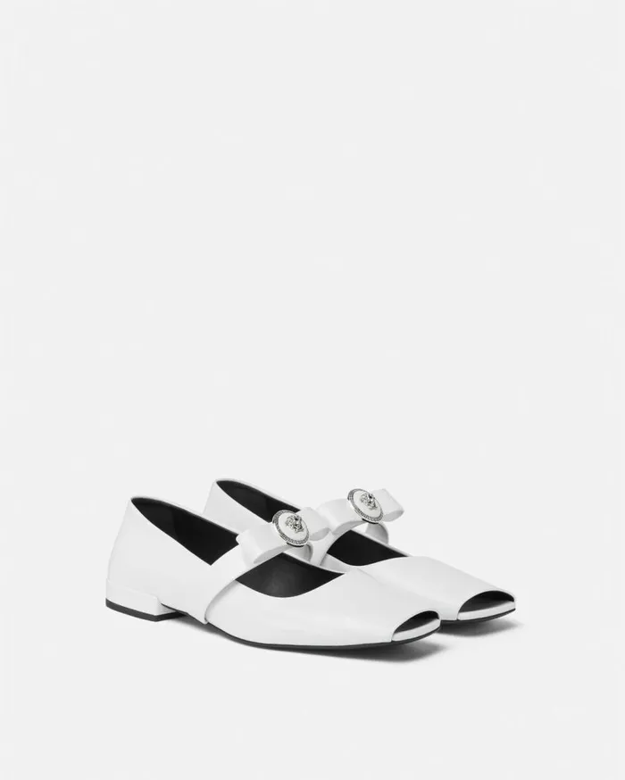 Versace Loafers and Flats Gianni Ribbon Open Patent Ballerinas White 8211 Women Versace Loafers and Flats Gianni Ribbon Open Patent Ballerinas White 8211 Women