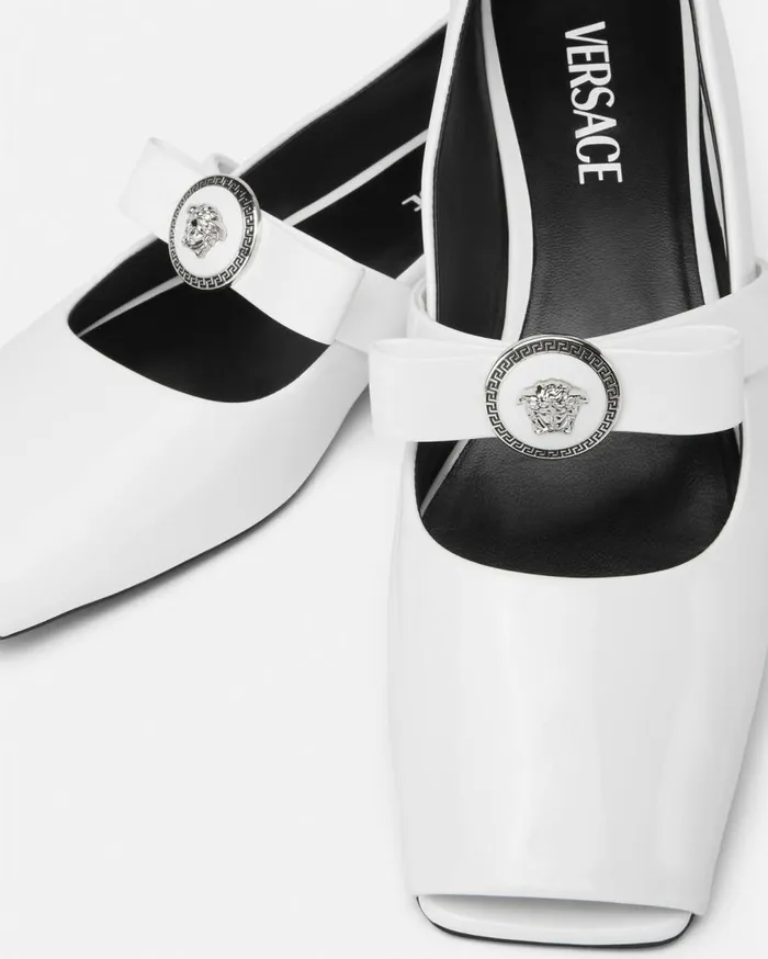 Versace Loafers and Flats Gianni Ribbon Open Patent Ballerinas White 8211 Women Versace Loafers and Flats Gianni Ribbon Open Patent Ballerinas White 8211 Women