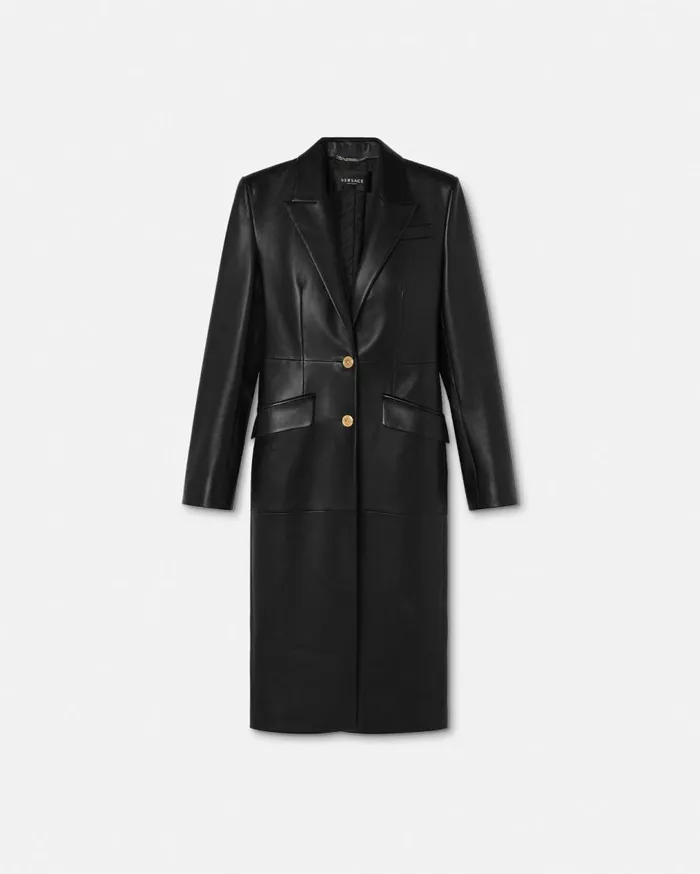 Versace Outerwear and Coats SingleBreasted Leather Coat Black 8211 Women