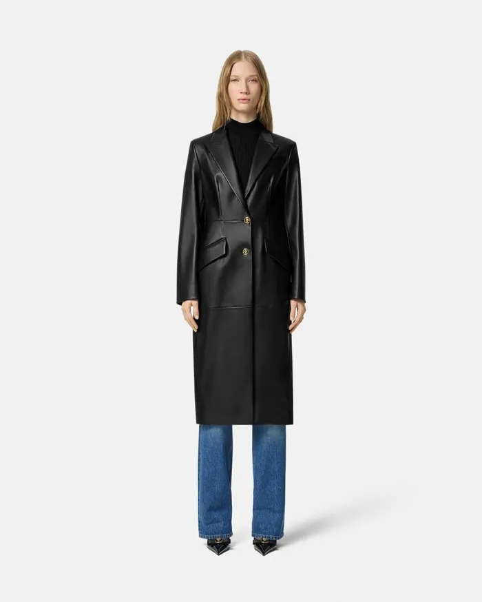 Versace Outerwear and Coats SingleBreasted Leather Coat Black 8211 Women Versace Outerwear and Coats SingleBreasted Leather Coat Black 8211 Women