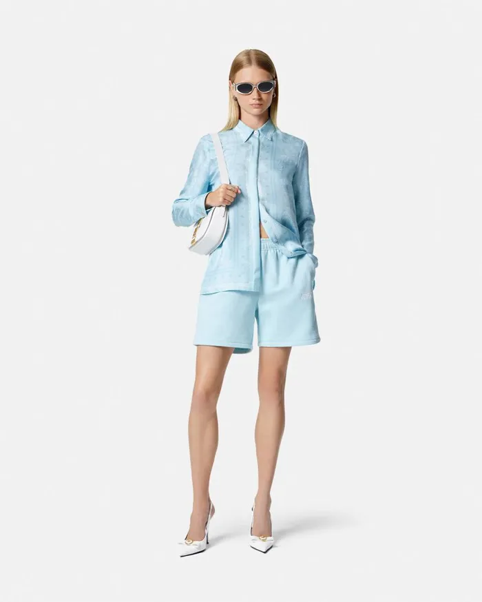 Versace Pants and Shorts 1978 ReEdition Logo Sweat Shorts Light Blue 8211 Women Versace Pants and Shorts 1978 ReEdition Logo Sweat Shorts Light Blue 8211 Women