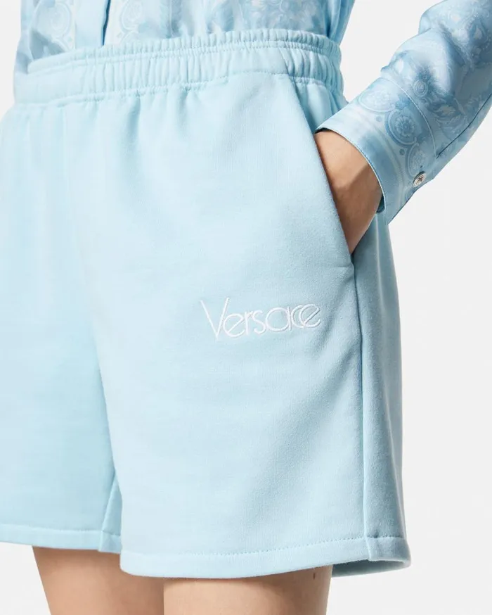 Versace Pants and Shorts 1978 ReEdition Logo Sweat Shorts Light Blue 8211 Women Versace Pants and Shorts 1978 ReEdition Logo Sweat Shorts Light Blue 8211 Women