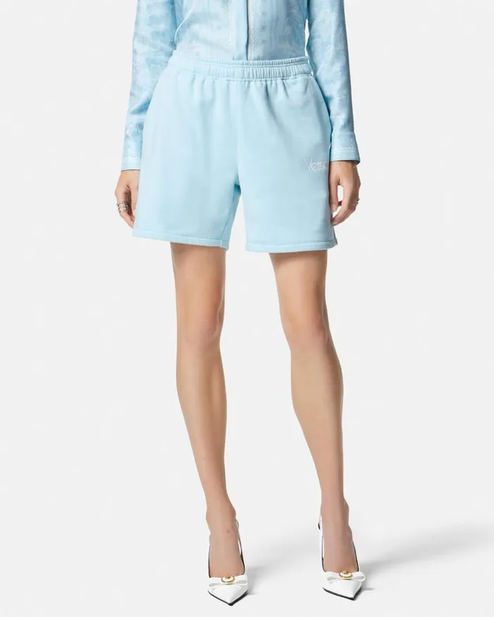 Versace Pants and Shorts 1978 ReEdition Logo Sweat Shorts Light Blue 8211 Women Versace Pants and Shorts 1978 ReEdition Logo Sweat Shorts Light Blue 8211 Women