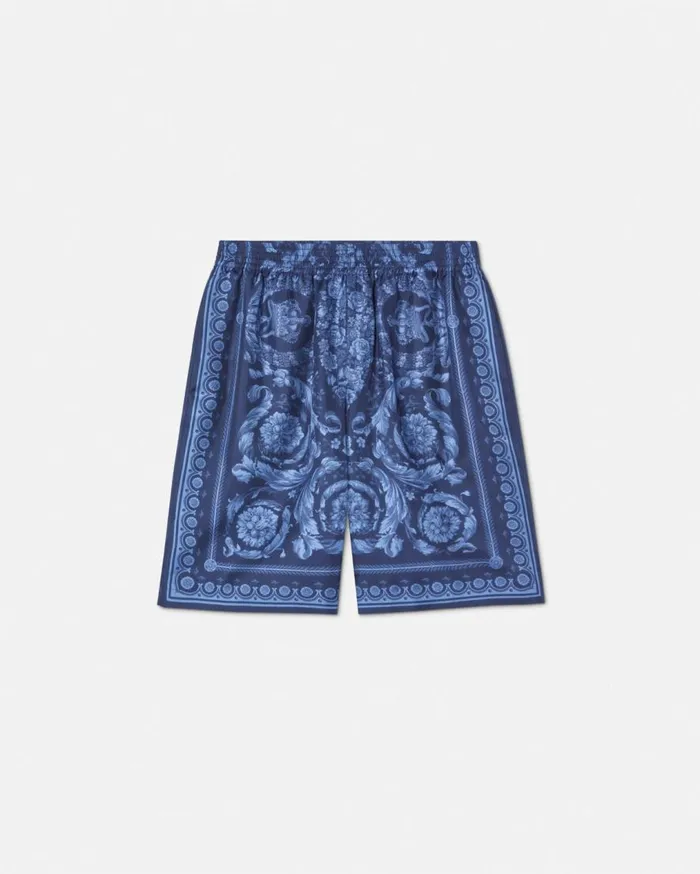 Versace Pants and Shorts Barocco Silk Shorts Blueprint 8211 Men