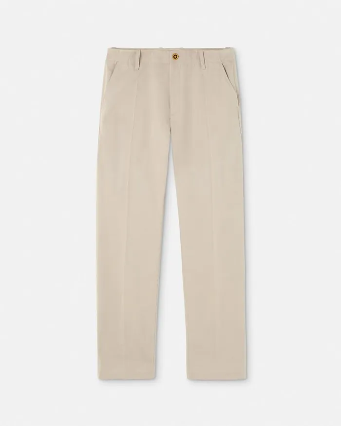 Versace Pants and Shorts Embroidered Logo Gabardine Pants Beige 8211 Men