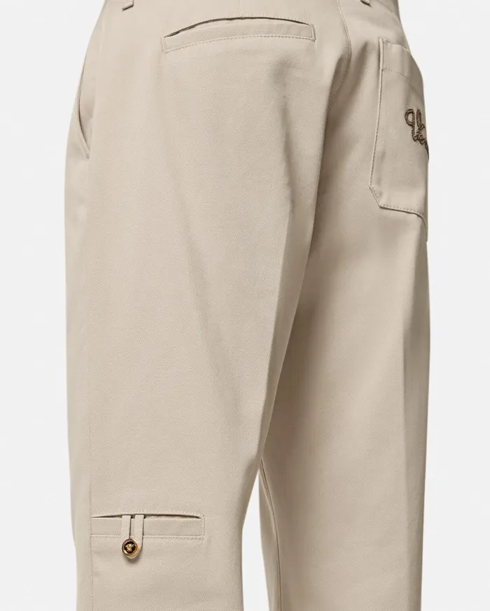 Versace Pants and Shorts Embroidered Logo Gabardine Pants Beige 8211 Men Versace Pants and Shorts Embroidered Logo Gabardine Pants Beige 8211 Men