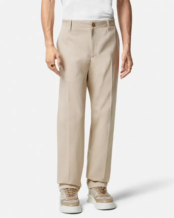 Versace Pants and Shorts Embroidered Logo Gabardine Pants Beige 8211 Men Versace Pants and Shorts Embroidered Logo Gabardine Pants Beige 8211 Men