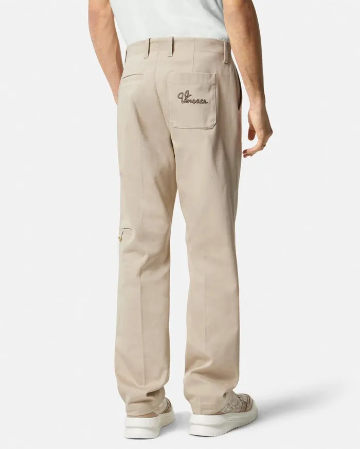 Versace Pants and Shorts Embroidered Logo Gabardine Pants Beige 8211 Men Versace Pants and Shorts Embroidered Logo Gabardine Pants Beige 8211 Men