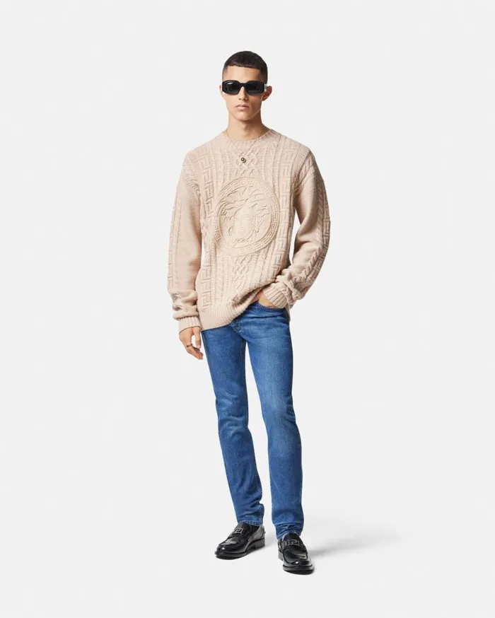 Versace Pants and Shorts Embroidered Slim Fit Jeans Blue 8211 Men Versace Pants and Shorts Embroidered Slim Fit Jeans Blue 8211 Men