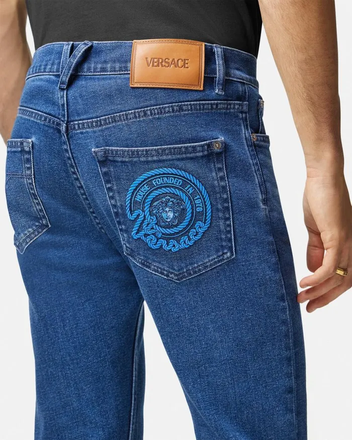 Versace Pants and Shorts Embroidered Slim Fit Jeans Blue 8211 Men Versace Pants and Shorts Embroidered Slim Fit Jeans Blue 8211 Men