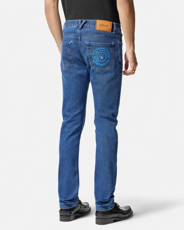 Versace Pants and Shorts Embroidered Slim Fit Jeans Blue 8211 Men Versace Pants and Shorts Embroidered Slim Fit Jeans Blue 8211 Men