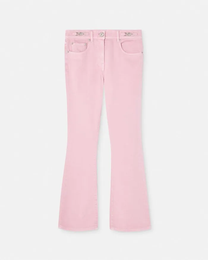 Versace Pants and Shorts Medusa 03995 Crop Flared Jeans Light Pink 8211 Women