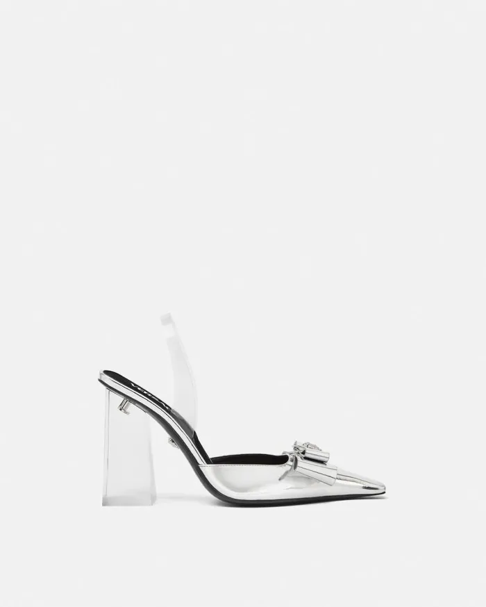 Versace Pumps and Slingbacks Gianni Ribbon Metallic Pumps 105 Mm Silver 8211 Women