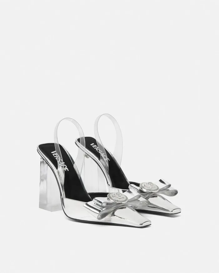 Versace Pumps and Slingbacks Gianni Ribbon Metallic Pumps 105 Mm Silver 8211 Women Versace Pumps and Slingbacks Gianni Ribbon Metallic Pumps 105 Mm Silver 8211 Women