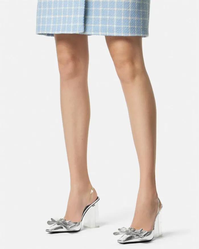 Versace Pumps and Slingbacks Gianni Ribbon Metallic Pumps 105 Mm Silver 8211 Women Versace Pumps and Slingbacks Gianni Ribbon Metallic Pumps 105 Mm Silver 8211 Women