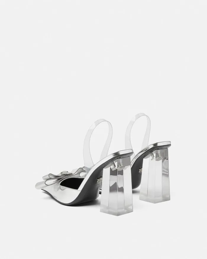 Versace Pumps and Slingbacks Gianni Ribbon Metallic Pumps 105 Mm Silver 8211 Women Versace Pumps and Slingbacks Gianni Ribbon Metallic Pumps 105 Mm Silver 8211 Women