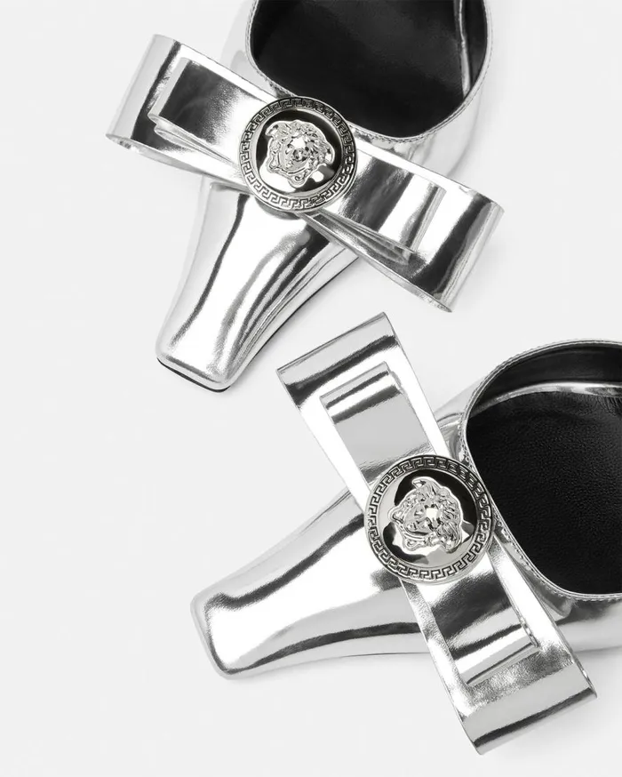 Versace Pumps and Slingbacks Gianni Ribbon Metallic Pumps 105 Mm Silver 8211 Women Versace Pumps and Slingbacks Gianni Ribbon Metallic Pumps 105 Mm Silver 8211 Women