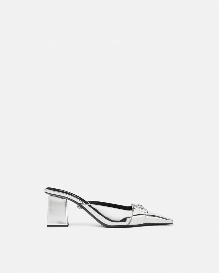 Versace Pumps and Slingbacks Medusa Buckle Metallic Mule Pumps 70 Mm Silver 8211 Women