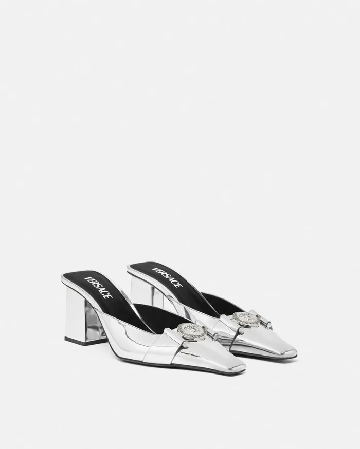 Versace Pumps and Slingbacks Medusa Buckle Metallic Mule Pumps 70 Mm Silver 8211 Women Versace Pumps and Slingbacks Medusa Buckle Metallic Mule Pumps 70 Mm Silver 8211 Women