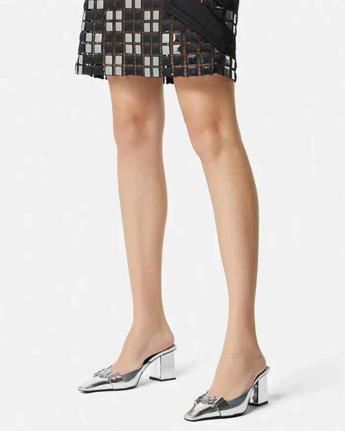 Versace Pumps and Slingbacks Medusa Buckle Metallic Mule Pumps 70 Mm Silver 8211 Women Versace Pumps and Slingbacks Medusa Buckle Metallic Mule Pumps 70 Mm Silver 8211 Women