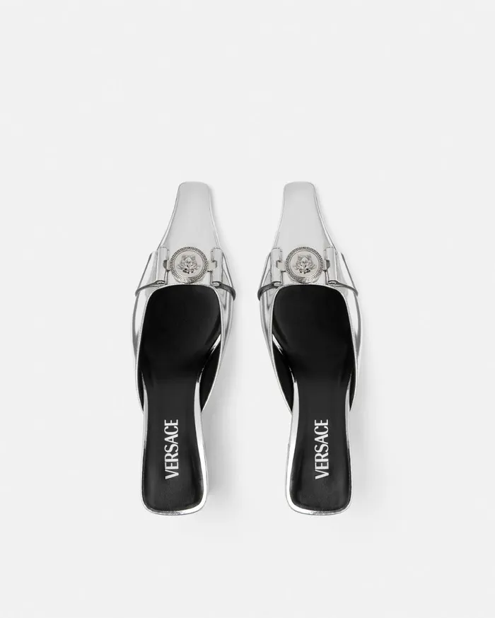 Versace Pumps and Slingbacks Medusa Buckle Metallic Mule Pumps 70 Mm Silver 8211 Women Versace Pumps and Slingbacks Medusa Buckle Metallic Mule Pumps 70 Mm Silver 8211 Women
