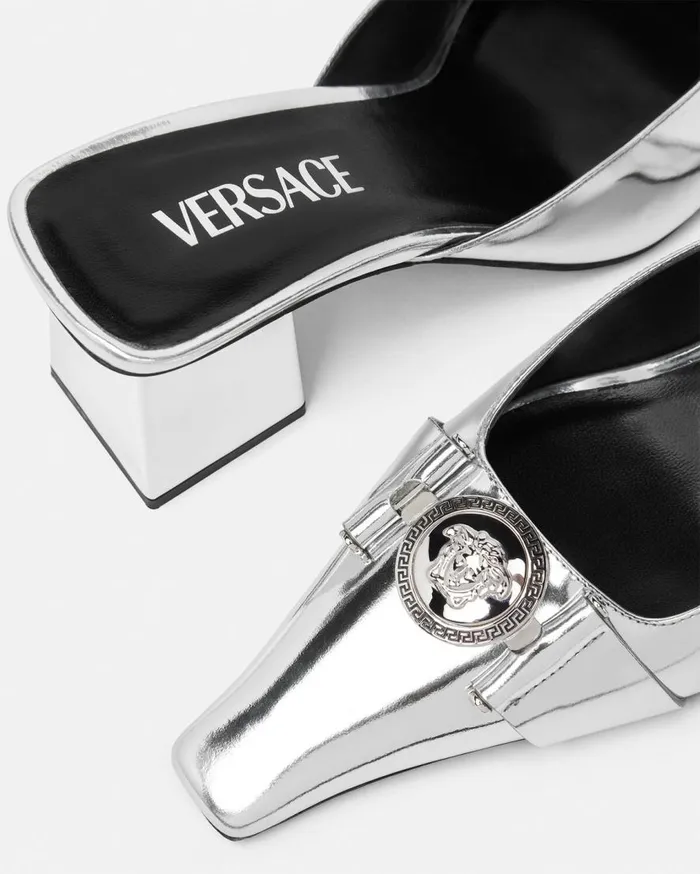 Versace Pumps and Slingbacks Medusa Buckle Metallic Mule Pumps 70 Mm Silver 8211 Women Versace Pumps and Slingbacks Medusa Buckle Metallic Mule Pumps 70 Mm Silver 8211 Women