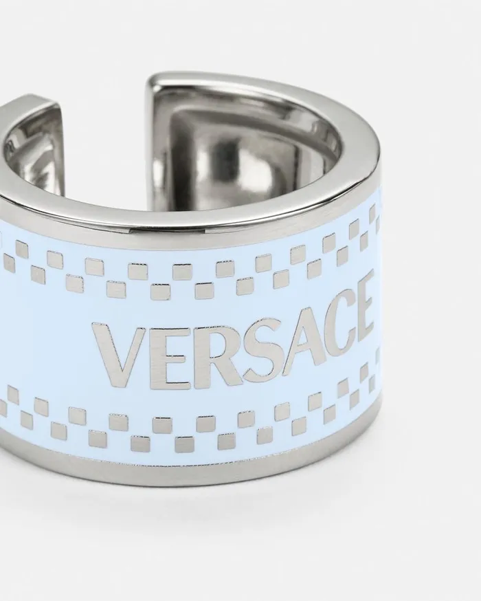 Versace Rings 90s Vintage Logo Ring Light Blue 8211 WomenMen Versace Rings 90s Vintage Logo Ring Light Blue 8211 WomenMen