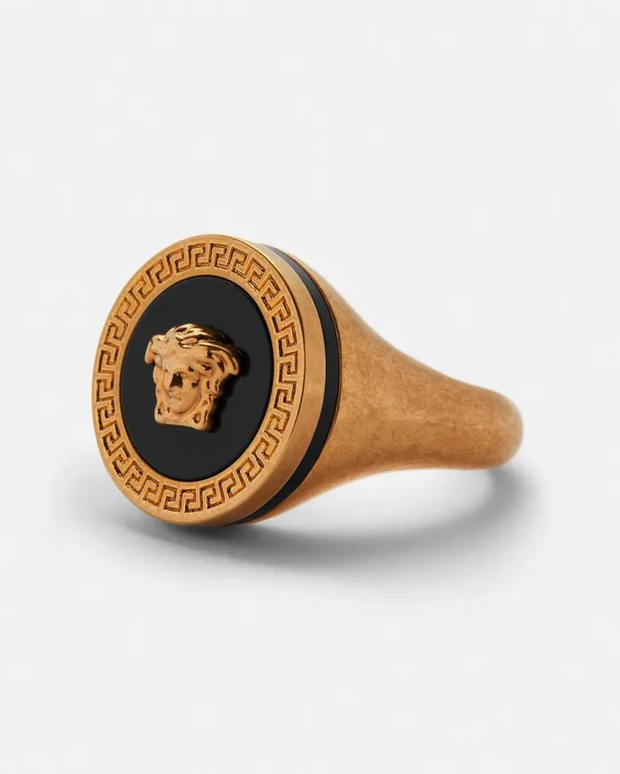 Versace Rings Enamel Medusa Ring Blackgold 8211 WomenMen Versace Rings Enamel Medusa Ring Blackgold 8211 WomenMen