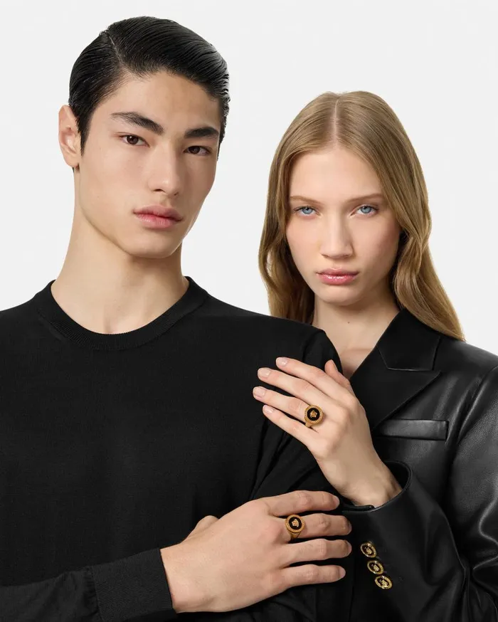 Versace Rings Enamel Medusa Ring Blackgold 8211 WomenMen Versace Rings Enamel Medusa Ring Blackgold 8211 WomenMen