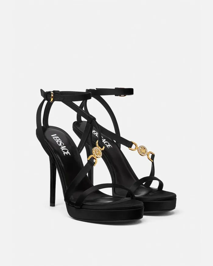 Versace Sandals Medusa 03995 Satin Sandals 115 Mm Blackgold 8211 Women Versace Sandals Medusa 03995 Satin Sandals 115 Mm Blackgold 8211 Women