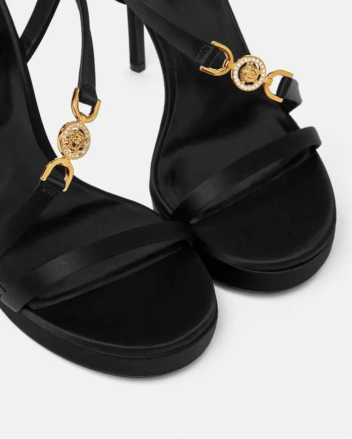 Versace Sandals Medusa 03995 Satin Sandals 115 Mm Blackgold 8211 Women Versace Sandals Medusa 03995 Satin Sandals 115 Mm Blackgold 8211 Women
