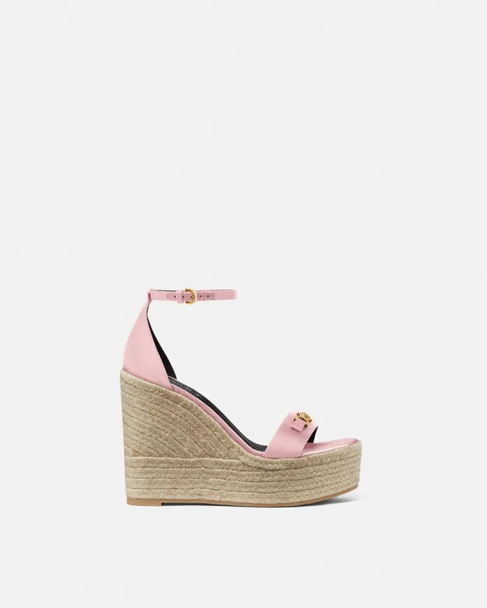Versace Sandals Medusa 03995 Satin Wedge Sandals 120 Mm Pink 8211 Women